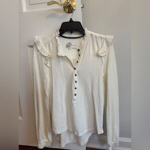 Pilcro Cream Ruffle Button-Down Blouse